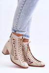 Skórzane Ażurowe Botki Maciejka 05508-22 Jasnobeżowe