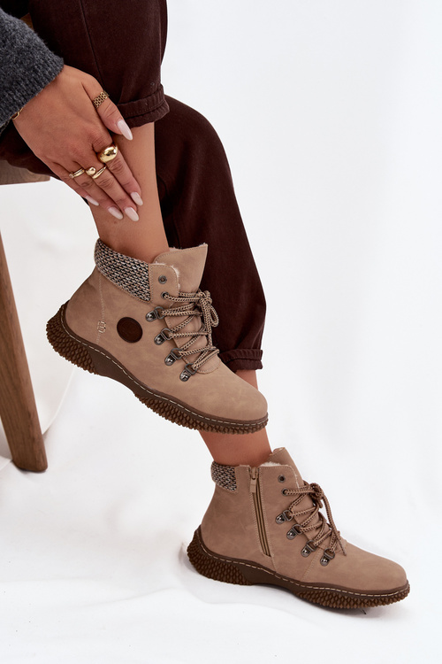 Ocieplane Botki Trapery Damskie Beżowe Zenaya