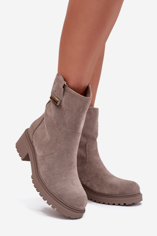 Ocieplane Botki Damskie Na Niskim Obcasie Szare Mirellea