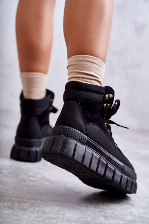 Wygodne Botki Na Platformie Czarne Sanchio