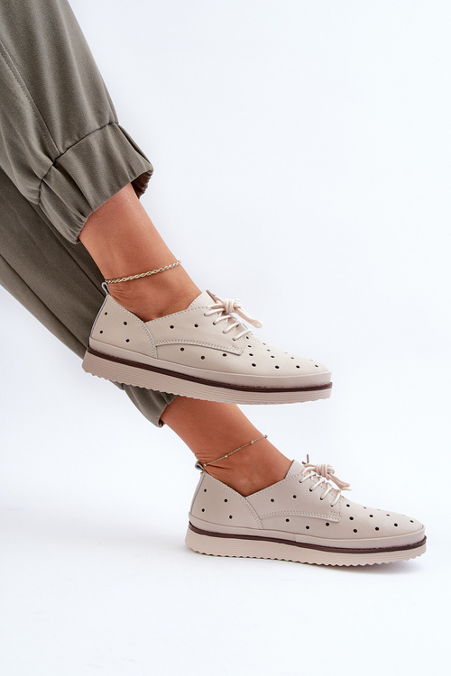 Skórzane Półbuty Damskie Beżowe S.Barski LR182