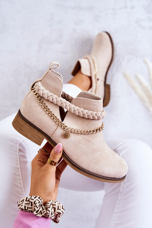 Zamszowe Botki Z Łańcuszkiem Beżowe Talitha