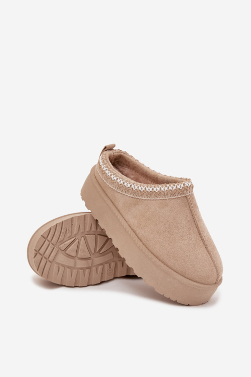 Śniegowce Dziecięce Młodzieżowe Z Haftem Na Platformie Beżowe Jolisse