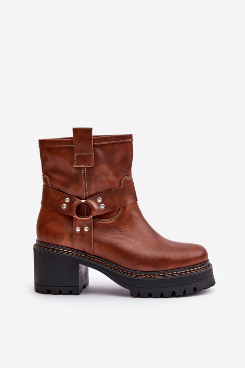 Damskie Skórzane Botki Na Zamek Lewski 3435 Brązowe
