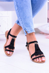 Damskie Eleganckie Płaskie Sandałki Memi Czarne