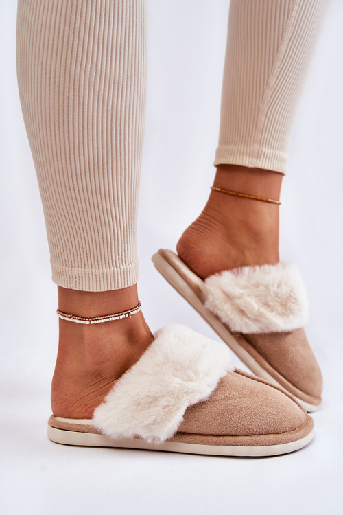 Damskie Gładkie Papcie Z Futerkiem Beżowe Morisea