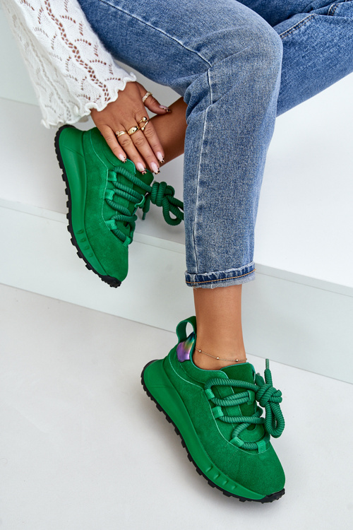 Zamszowe Sneakersy Damskie Z Grubym Sznurowaniem Artiker 55C0099 Zielone
