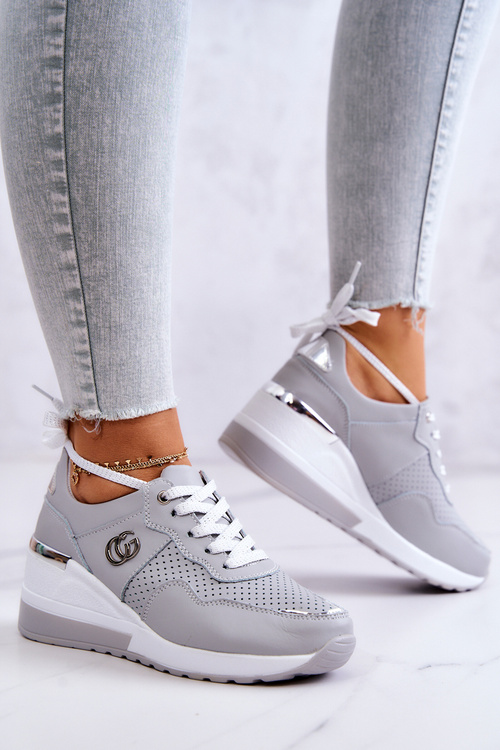 Damskie Skórzane Buty Sportowe Sneakersy Szare Loissa