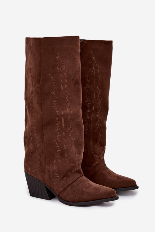 Kozaki Kowbojki Damskie Na Zamek Brązowe Isalina