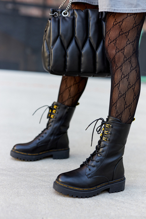 Wysokie Skórzane Workery Czarne Rockdale