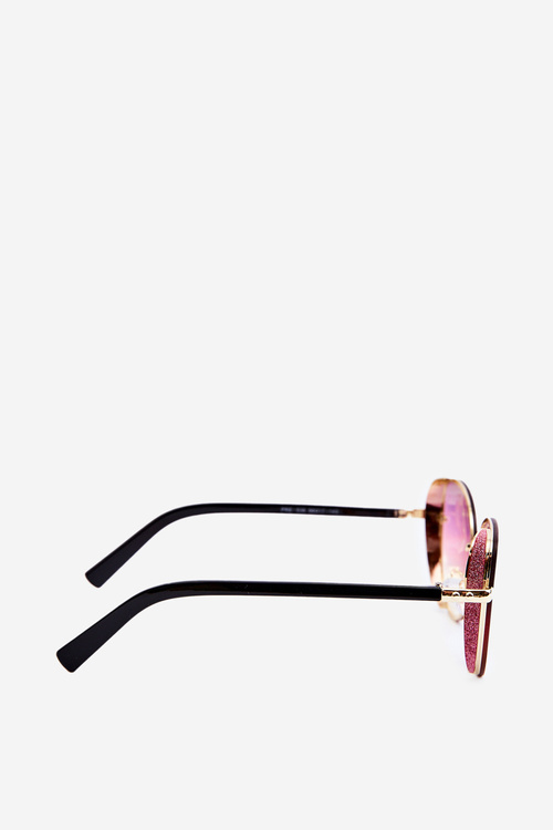 Damskie Okulary Przeciwsłoneczne Z Brokatowymi Wstawkami UV400 Różowo-Złote