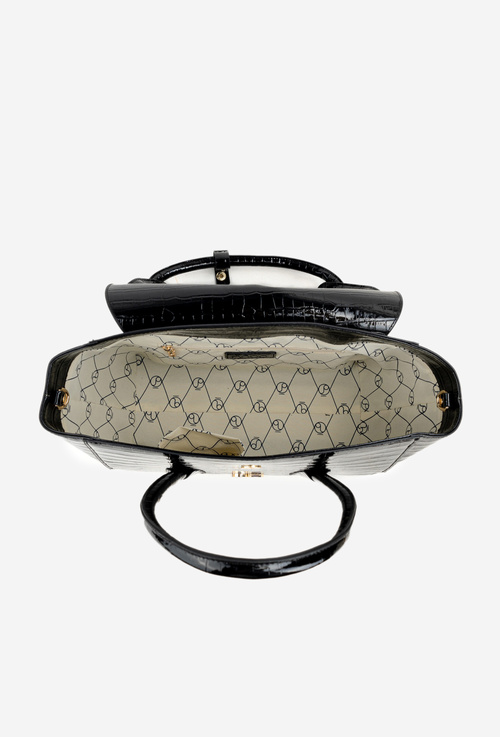 Lakierowana Torebka Kuferek Z Tłoczeniem NOBO BAG5810-M20 Czarna