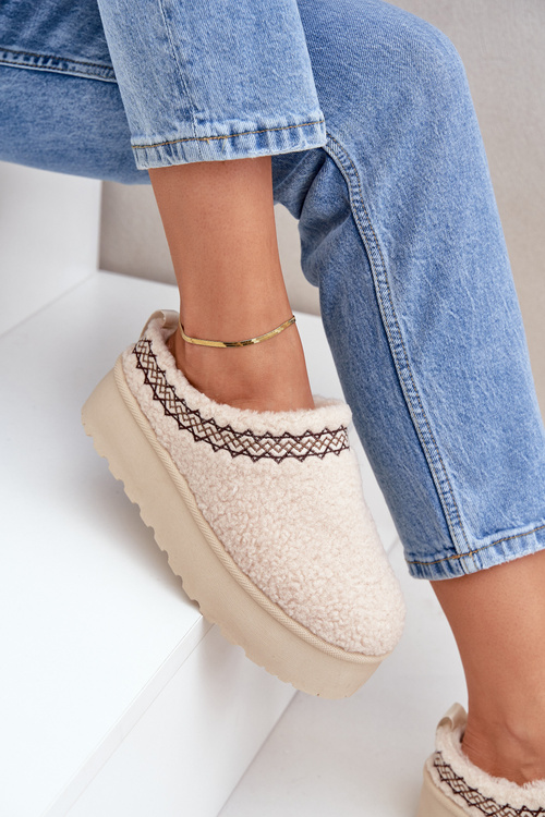 Śniegowce Kapcie Na Platformie Z Futerkiem Typu Baranek Jasnobeżowe Leaniella