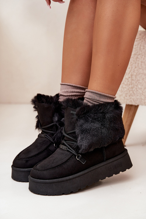 Śniegowce Damskie Na Platformie Z Futerkiem I Wiązaniem Big Star SS274113 Czarne