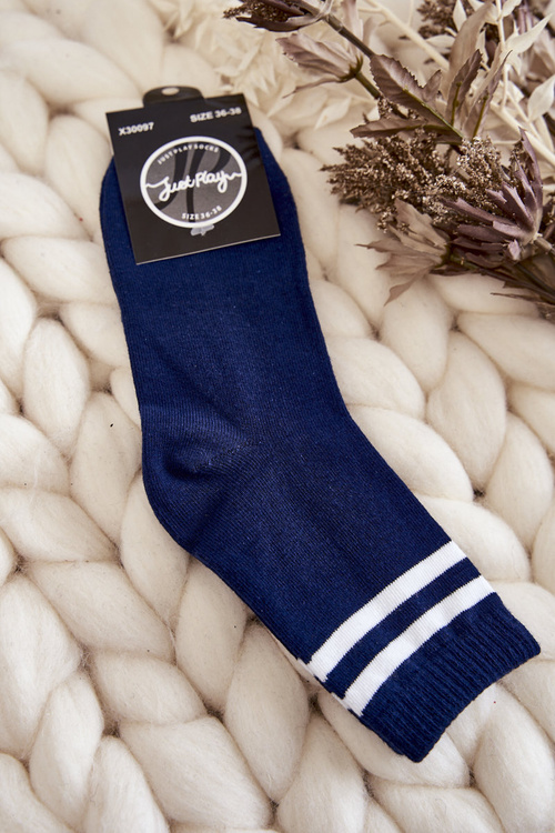 Damskie Bawełniane Skarpety Sportowe Z Paskami Granatowe