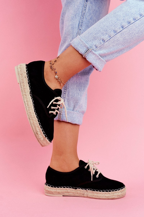 Espadryle Damskie Na Platformie Lniane Czarne Sonya