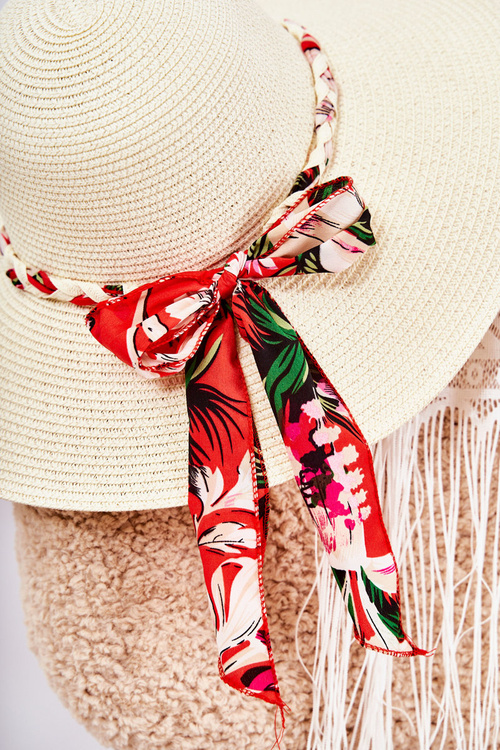 Damski Kapelusz Z Kolorowym Paskiem Jasnobeżowy Marsela