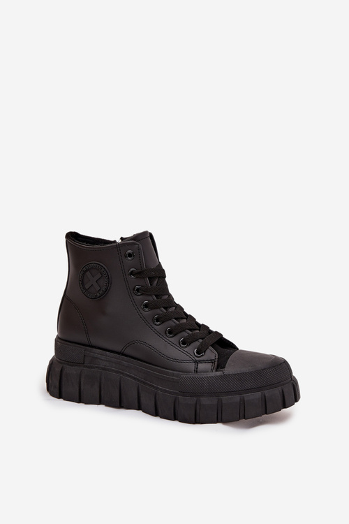 Ocieplane Wysokie Trampki Damskie Na Platformie Zamek Czarne Sarira