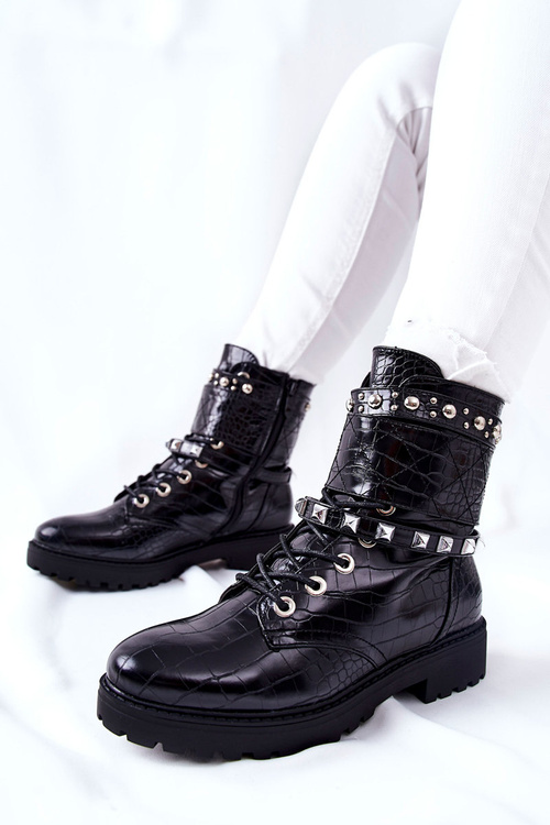 Ocieplane Botki Workery Z Ćwiekami Czarne Nephele