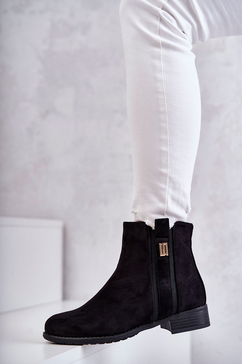 Damskie Zamszowe Botki Z Ozdobą Czarne Giana