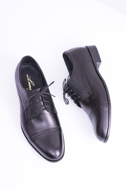 Wizytowe Męskie Skórzane Półbuty Gerard Czarne