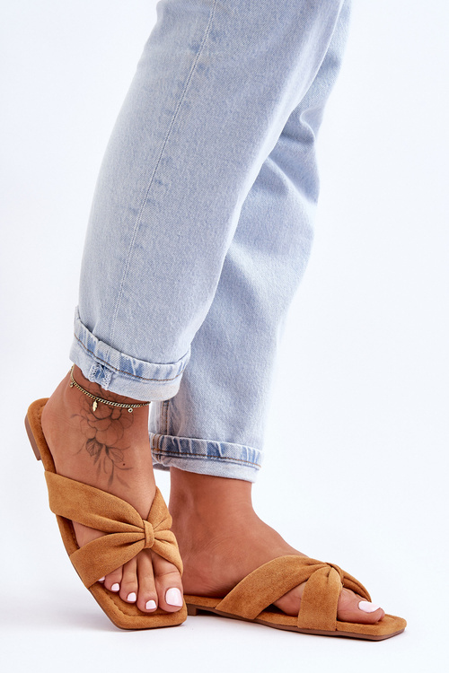 Damskie Welurowe Klapki Camel Vanilla Sky