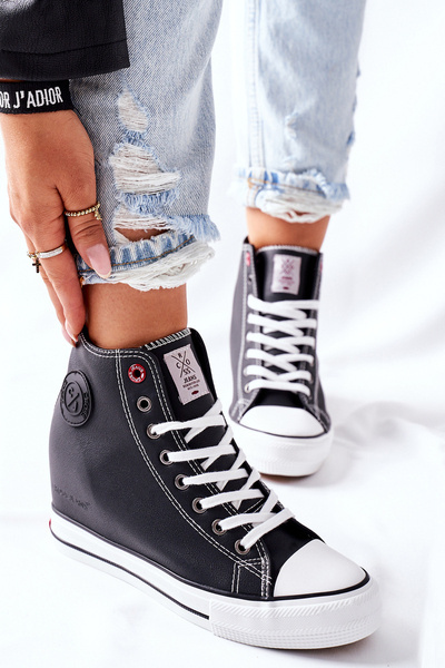 Skórzane Trampki Na Koturnie Cross Jeans II2R4025 Czarne