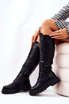 Wysokie Ocieplane Wiązane Kozaki Czarne Kannies