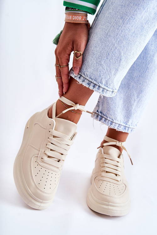 Klasyczne Skórzane Buty Sportowe Beżowe Jennys