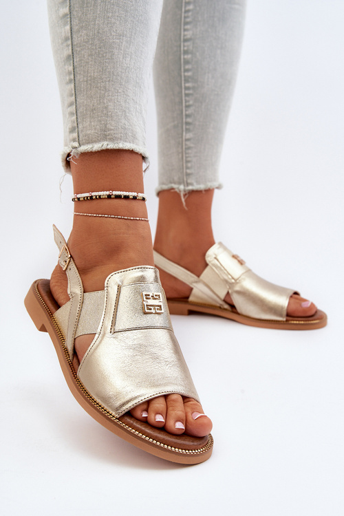 Zazoo 40385 Damskie Skórzane Sandały Złote