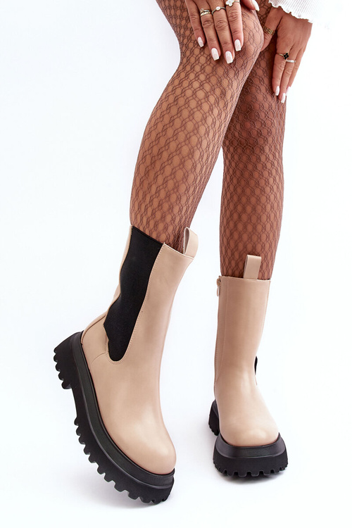 Botki Damskie Masywna Platforma Beżowe Beatrice