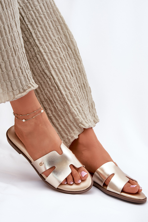 Klapki Damskie Płaskie Z Eko Skóry Złote Firvania