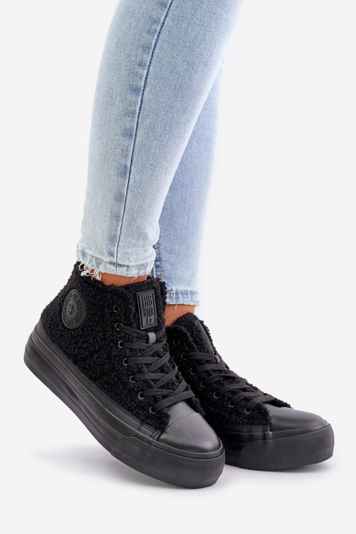 Ocieplane Trampki Damskie Z Futerkiem Typu Baranek Big Star OO274A443 Czarne