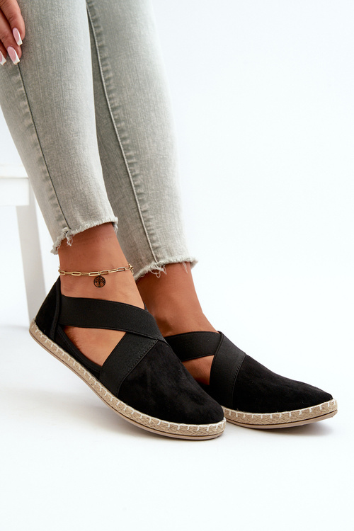 Espadryle Damskie Z Elastycznymi Paskami Eko Zamszowe Czarne Phaedrana
