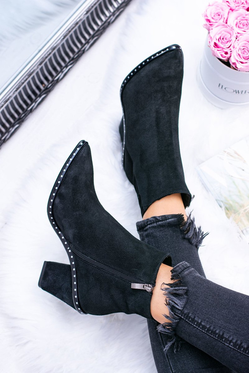 Botki Damskie Skórzane W Szpic Z Suwakiem Czarne Sonoma