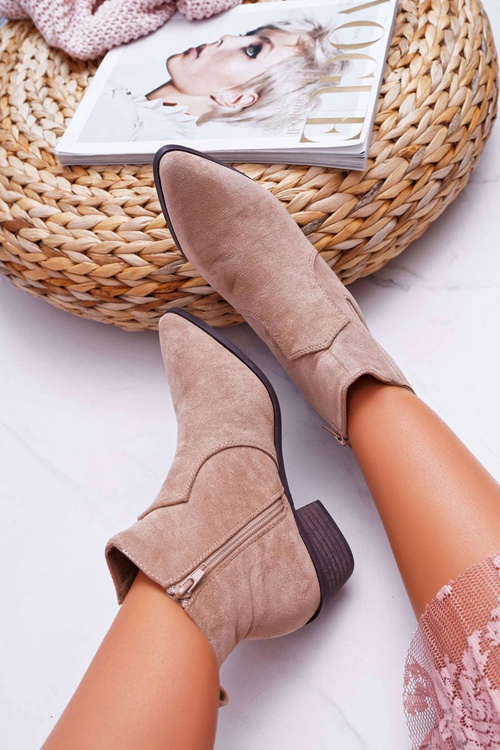 Botki Damskie Płaski Obcas Beżowe Umberco