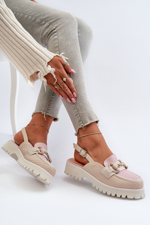 Sandały Damskie Na Płaskim Obcasie Z Ozdobą Beżowe D&A MR38-656