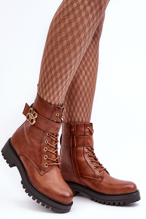 Botki Workery Damskie Na Suwak Z Ozdobą Brązowe Ciossava