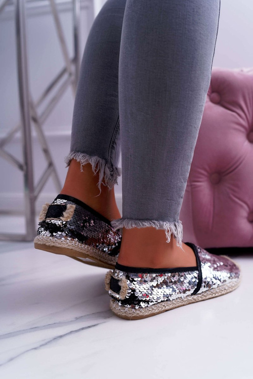 Espadryle Damskie Lu Boo Srebrne Cekiny