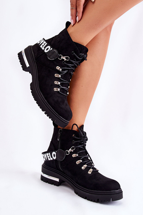 Zamszowe Ocieplane Botki Z Paskiem Czarne Aurelio