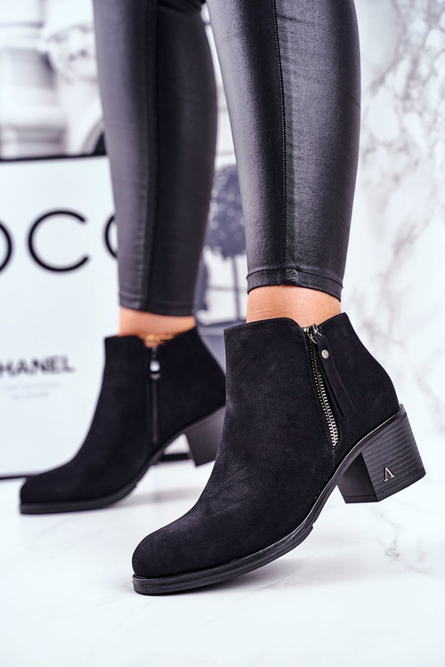 Botki Damskie Na Słupku Ciepłe Czarne Blanche