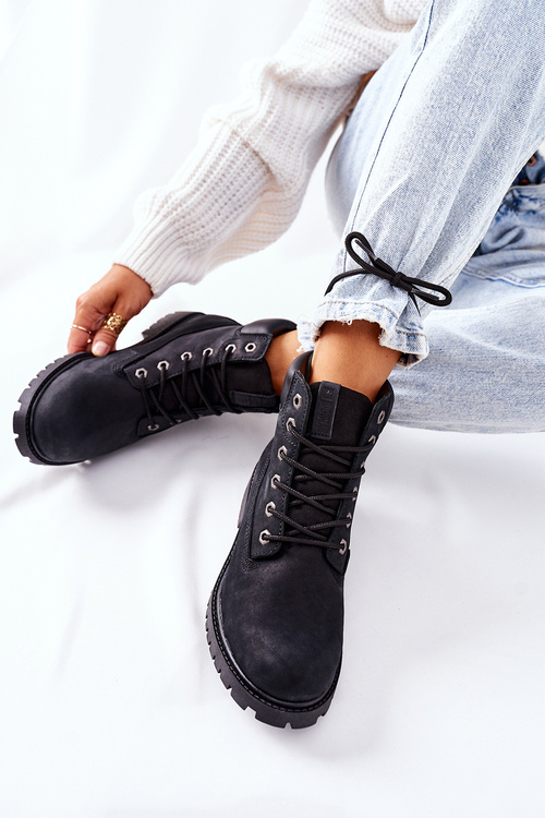 Damskie Skórzane Trapery Big Star II274446 Czarne