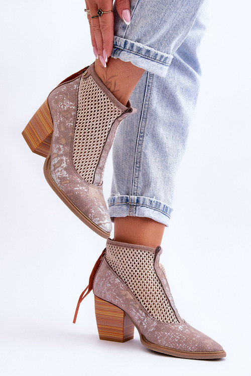 Skórzane Botki Z Siateczką Maciejka 05842-04 Beżowe