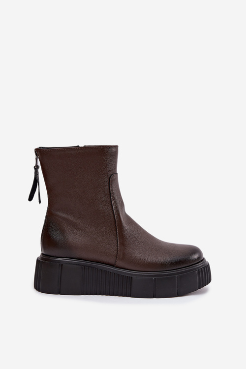 Zazoo 60369 Damskie Skórzane Botki Na Platformie Czekoladowe