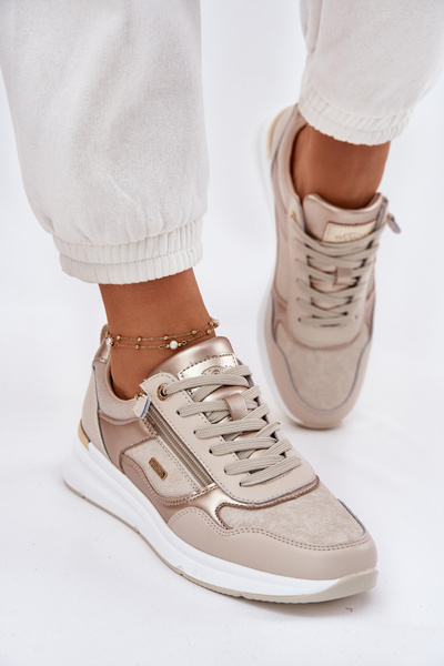 Skórzane Buty Sportowe Sneakersy Damskie Z Zamkiem Beżowe Lilimia
