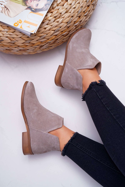 Botki Damskie Płaski Obcas Wiosenne Skórzane Cappuccino Madness