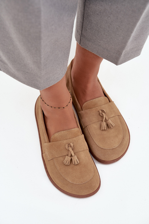 Skórzane Zamszowe Mokasyny Typu Barefoot Zazoo 322 Beżowe