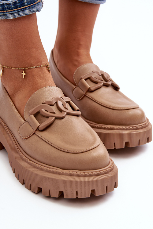 Masywne Mokasyny Damskie Z Łańcuchem Beżowe Dataia