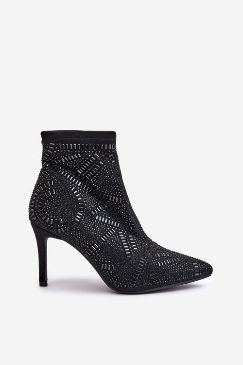 Wsuwane Zdobione Botki Na Szpilce S.Barski HY42-161 Czarne