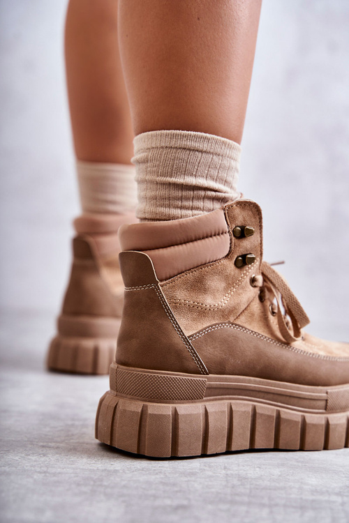 Wygodne Botki Na Platformie Ciemnobeżowe Sanchio